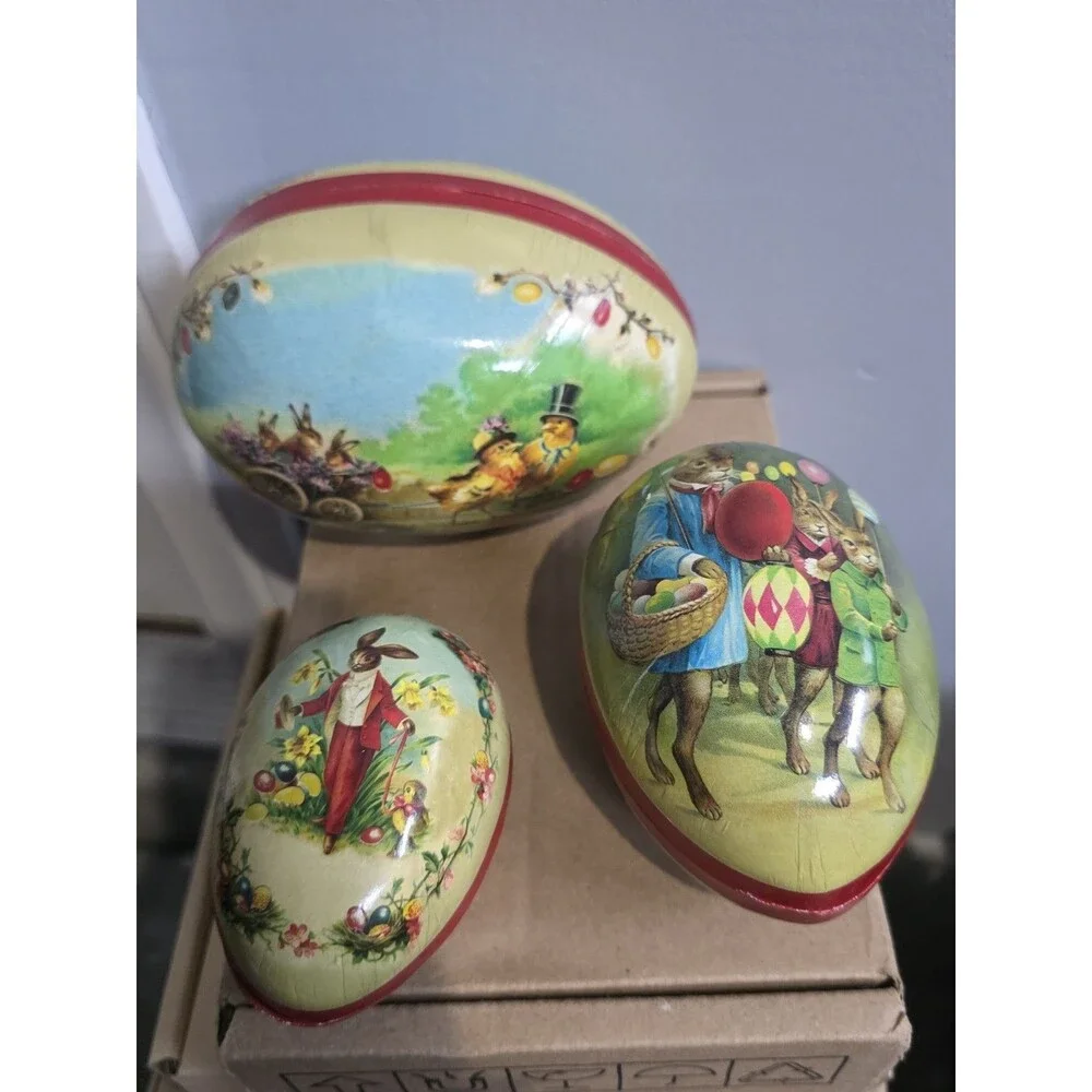 Vintage Set of 3 Echt Erzgebirge Paper Mache Easter Egg  Candy Container Germany